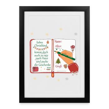 Liste de souhaits Enfant Jésus - Affiche encadrée (27 × 37 cm) - noir - Devant