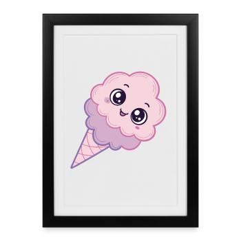 Glace Kawaii Nuage Rose - Affiche encadrée (27 × 37 cm) - noir - Devant