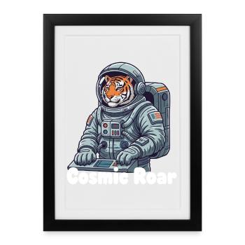 Tigre cosmique en combinaison spatiale - Affiche encadrée (27 × 37 cm) - noir - Devant
