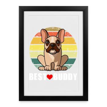 Best Buddy French Bulldog Retro Vintage Style - Framed poster (27 × 37 cm) - black - Front