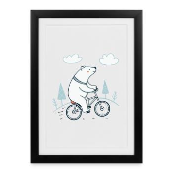 Ours blanc à vélo dans le paysage doux - Affiche encadrée (27 × 37 cm) - noir - Devant
