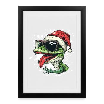 Lézard Noël Drôle Gecko - Affiche encadrée (27 × 37 cm) - noir - Devant