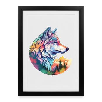 Wolf Wolf's Head Forest Nature Mountains Wilderness Colorful - Framed poster (27 × 37 cm) - black - Front