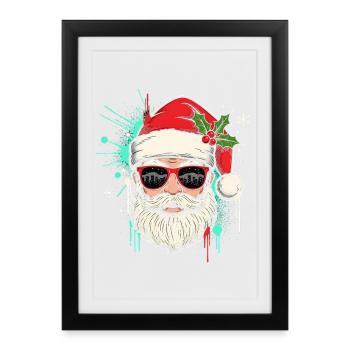 Cooler Weihnachtsmann Geschenk Lustig Xmas - Gerahmtes Poster (27 × 37 cm) - Schwarz - Vorne
