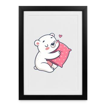 Ourson câlin sur coussin rose - Affiche encadrée (27 × 37 cm) - noir - Devant