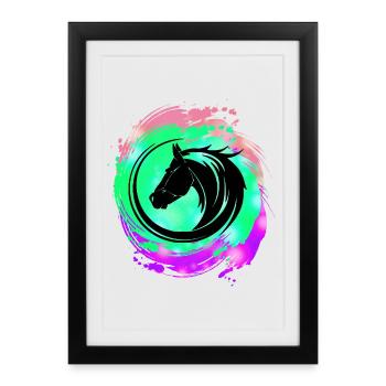 Horse Head Neon Circuit - Framed poster (27 × 37 cm) - black - Front