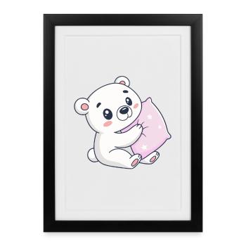 Cuddly White Bear on Starry Cushion - Framed poster (27 × 37 cm) - black - Front