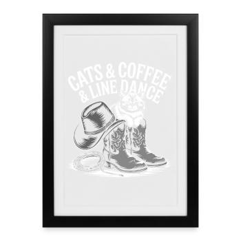 Cat Coffee Western Line Dance - Framed poster (27 × 37 cm) - black - Front