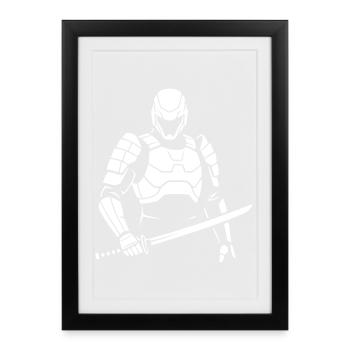 Cyberpunk Robot Guerrier Samouraï Vector - Affiche encadrée (27 × 37 cm) - noir - Devant