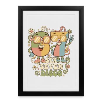 Fête rétro 6-7 Ball Disco Ball Cadeau Drôle Mignon - Affiche encadrée (27 × 37 cm) - noir - Devant
