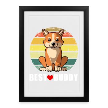 Mignon chien corgi gallois Meilleur ami Rétro Sunset Vinta - Affiche encadrée (27 × 37 cm) - noir - Devant