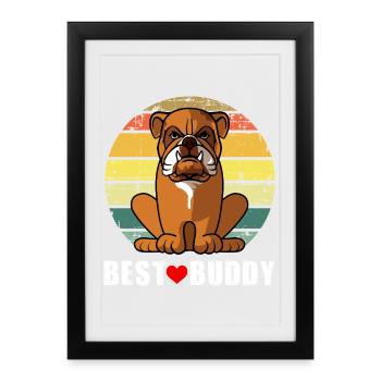 Bouledogue anglais mignon Best Buddy Rétro Vintage - Affiche encadrée (27 × 37 cm) - noir - Devant