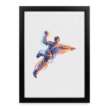 Projection dynamique de handball dans des flammes néon - Affiche encadrée (27 × 37 cm) - noir - Devant