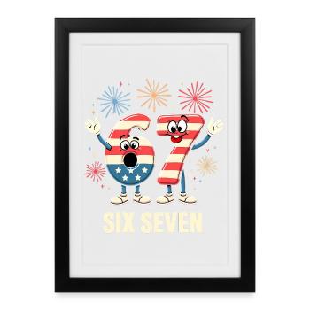 US Flag 67 Memes Six Seven - Affiche encadrée (27 × 37 cm) - noir - Devant