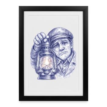 Senior man with lantern - Framed poster (27 × 37 cm) - black - Front