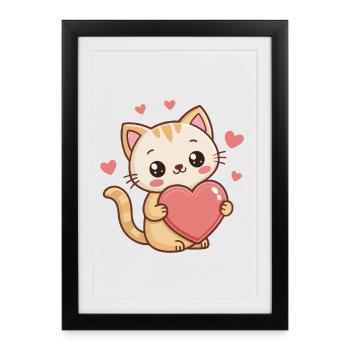 Cute kitten cartoon heart - Framed poster (27 × 37 cm) - black - Front