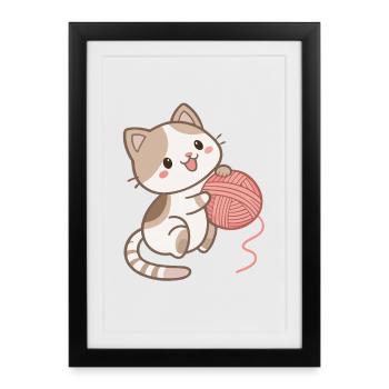 Chaton et Pelote de Laine - Affiche encadrée (27 × 37 cm) - noir - Devant