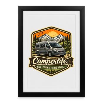 La vie de camping-car est un voyage - Campeur - Affiche encadrée (27 × 37 cm) - noir - Devant