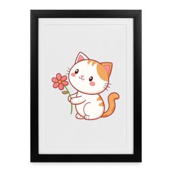 Cute cat holding a flower - Framed poster (27 × 37 cm) - black - Front