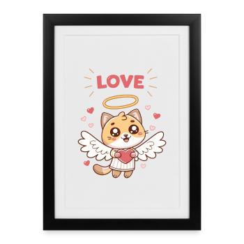 Chat Angélique Coeur et Ailes - Affiche encadrée (27 × 37 cm) - noir - Devant