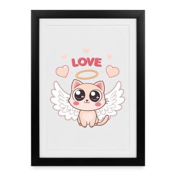 Chat Angélique ailé et cœur - Affiche encadrée (27 × 37 cm) - noir - Devant