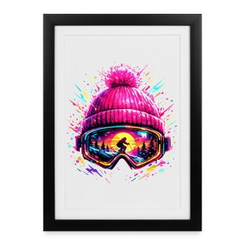 Skier Retro Ski Goggles Après Ski Gift - Affiche encadrée (27 × 37 cm) - noir - Devant