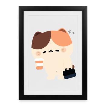 Chat Tortie Fatigué - Affiche encadrée (27 × 37 cm) - noir - Devant