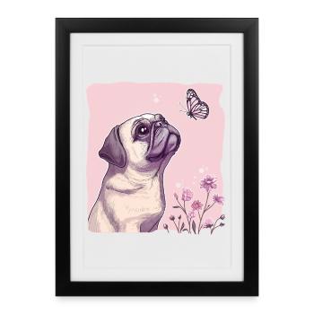 Carlin avec papillon - Affiche encadrée (27 × 37 cm) - noir - Devant