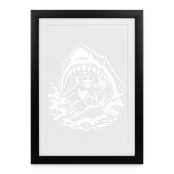 Surfing Monkey in Shark Wave - Framed poster (27 × 37 cm) - black - Front