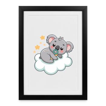 Bébé Koala rêveur sur nuage pastel - Affiche encadrée (27 × 37 cm) - noir - Devant