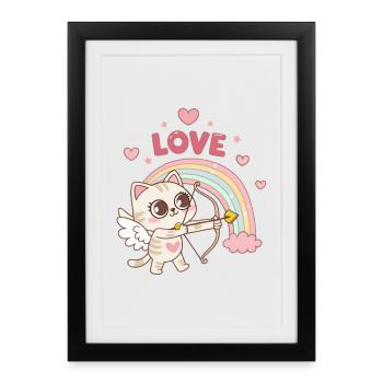 Chat céleste arcenciel amour - Affiche encadrée (27 × 37 cm) - noir - Devant