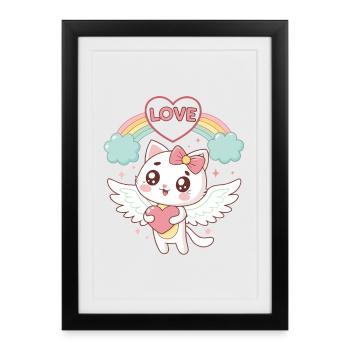 Chat ailé Arc en Ciel Amour - Affiche encadrée (27 × 37 cm) - noir - Devant