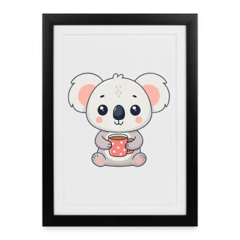 Koala mignon au café - Affiche encadrée (27 × 37 cm) - noir - Devant