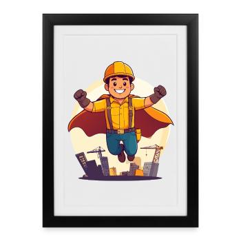 Construction Hero Superhero Construction Worker Construction Site Hero - Framed poster (27 × 37 cm) - black - Front