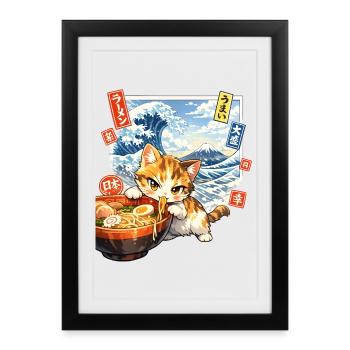 Katzen Ramen Nudel Japaner Anime Manga Kawaii - Gerahmtes Poster (27 × 37 cm) - Schwarz - Vorne