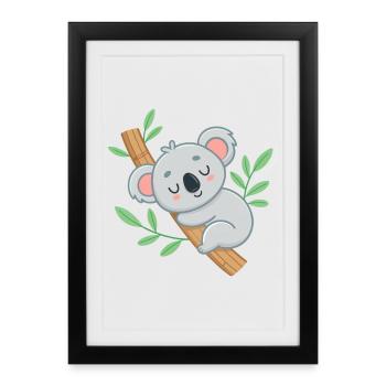 Dreamy Koala on Tropical Branch - Framed poster (27 × 37 cm) - black - Front