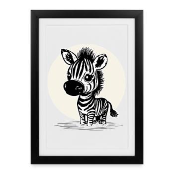 Zèbre mignon – Motif d’animal mignon - Affiche encadrée (27 × 37 cm) - noir - Devant