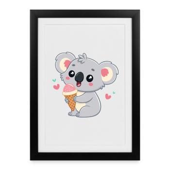 Koala gourmand pastel avec glace - Affiche encadrée (27 × 37 cm) - noir - Devant
