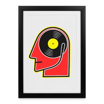 Vinyl Album Head Cartoon Portrait - Framed poster (27 × 37 cm) - black - Front