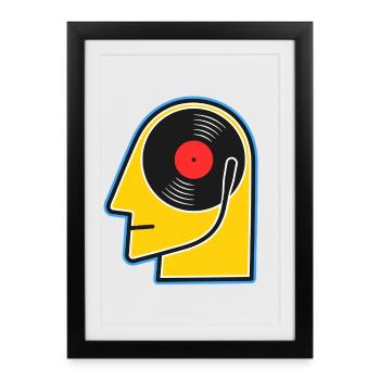 Portrait de tête de dessin animé d’album vinyle - Affiche encadrée (27 × 37 cm) - noir - Devant