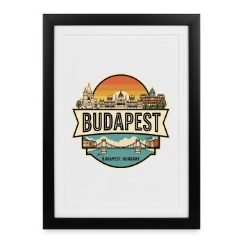Insigne souvenir de voyage vintage Budapest Hongrie - Affiche encadrée (27 × 37 cm) - noir - Devant