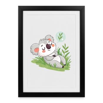 Koala Rêveur sur Pelouse Pastel - Affiche encadrée (27 × 37 cm) - noir - Devant