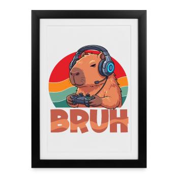 Capybaras Retro Bruh Gaming Mignons - Affiche encadrée (27 × 37 cm) - noir - Devant