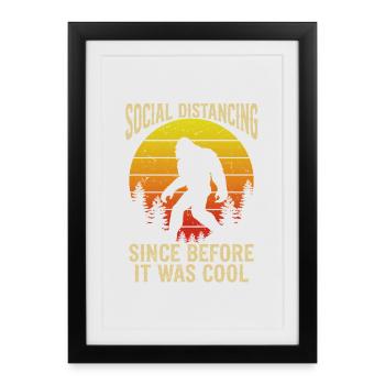 Distanciation sociale Bigfoot Retro Sasquatch Drôle - Affiche encadrée (27 × 37 cm) - noir - Devant