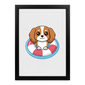 Chiot adorable en bouée piscine - Affiche encadrée (27 × 37 cm) - noir - Devant