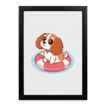 Chiot Mignon sur Bouée Flottante - Affiche encadrée (27 × 37 cm) - noir - Devant