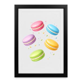 Motif de dessert pastel de macarons colorés - Affiche encadrée (27 × 37 cm) - noir - Devant