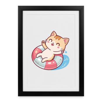 Swimming Cat on Lifebuoy - Framed poster (27 × 37 cm) - black - Front