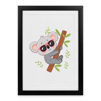 Koala branché sur branche tropicale - Affiche encadrée (27 × 37 cm) - noir - Devant