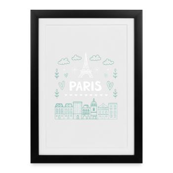 Paris Eiffel Tower Hearts Doodle - Framed poster (27 × 37 cm) - black - Front